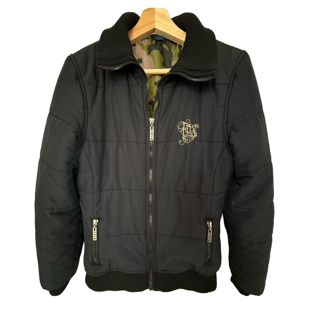 Fox Racing Riders Co Puffer Jacket Black Camo Lining Embroidered Logo Large
